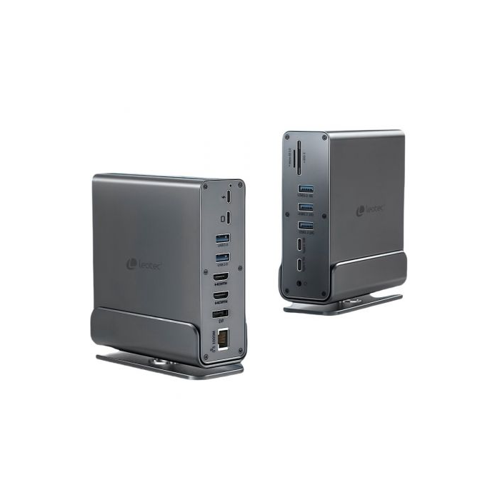 Leotec LEDS06 Docking Station USB Tipo-C 15 en 1 con 5xUSB, 2xUSB Tipo-C, 1xUSB Tipo-C PD, 1xDisplayPort, 2xHDMI 4K, 1xRJ45, Gris 2