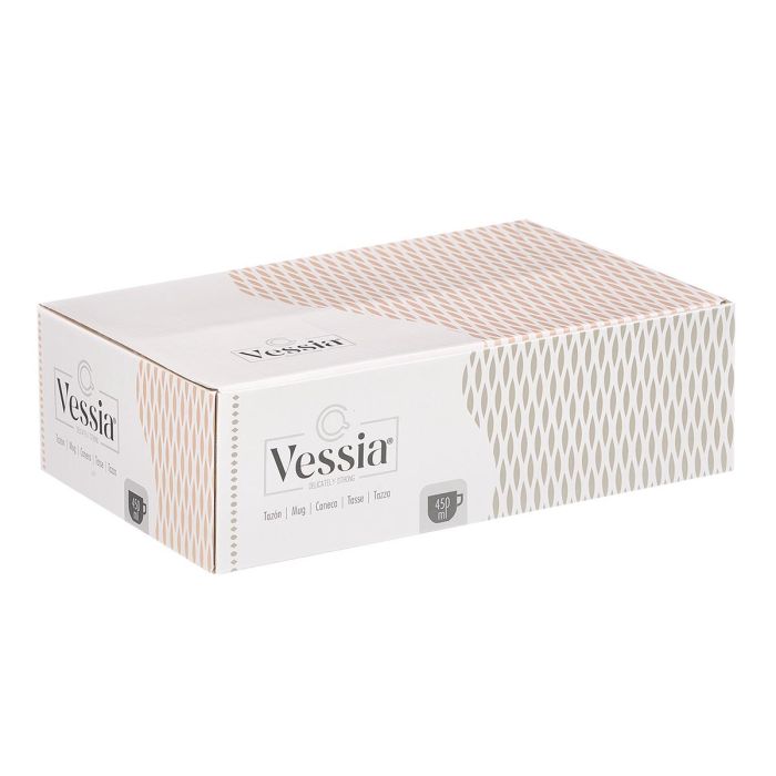 Vessia Tazón de Desayuno Cerámico 450 ml 13.5 x 10.6 x 9.2 cm - 2 Colores Claros: Beige y Gris (Set de 24)