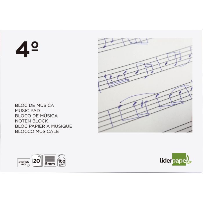 Liderpapel Bloc Música Pentagrama 5mm Cuarto 20 Hojas 100 g/m² Grapado 1