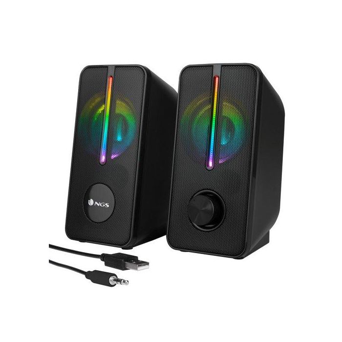 NGS GSX-150 Altavoces estéreo 2.0 con máxima potencia 12W, iluminación LED RGB, alimentación USB, negro, para PC/Portátil