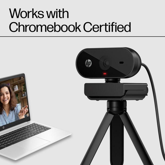HP 53X26AA Webcam 320 Full HD 1080p con Micrófono Integrado, Gran Angular 66º, Cubierta de Privacidad, Rotación 360º, Works With Chromebook 15