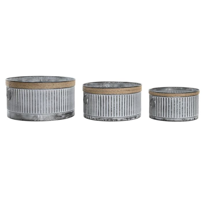 DKD Home Decor Macetero Vintage Set de 3 de Metal y Cuerda, tonos Gris y Marrón, ideales para plantas y decoración, 38x38x21 cm 1