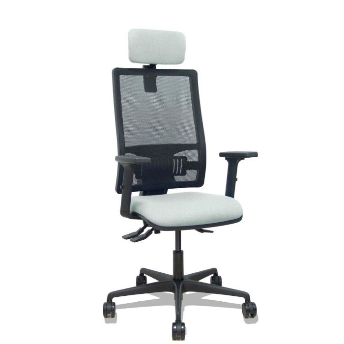 PIQUERAS Y CRESPO Silla Bormate asincro malla negra asiento bali gris claro brazos 2D ruedas 65mm cabecero regulable PIQUERAS Y CRESPO Silla Bormate asincro malla negra asiento bali gris claro brazos 2D ruedas 65mm cabecero regulable