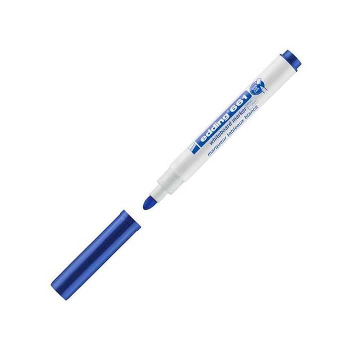 Edding Marcador Pizarra Blanca 661 Azul, Punta Redonda 1-2mm, Borrable en Seco, Tecnología Cap-Off (10 Unidades) (10 Unidades)