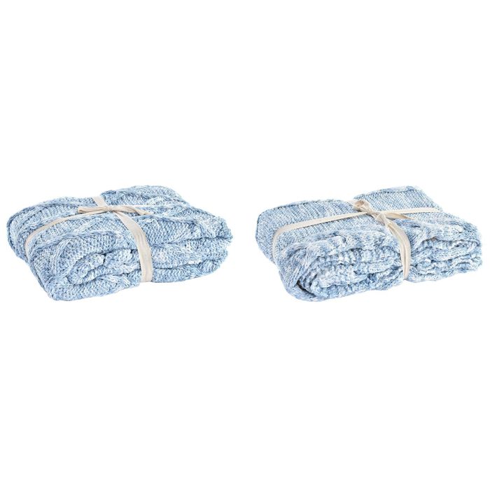 DKD Home Decor Plaid Alpino Poliéster Azul Celeste 125x150 cm 580 gsm (2 Unidades)