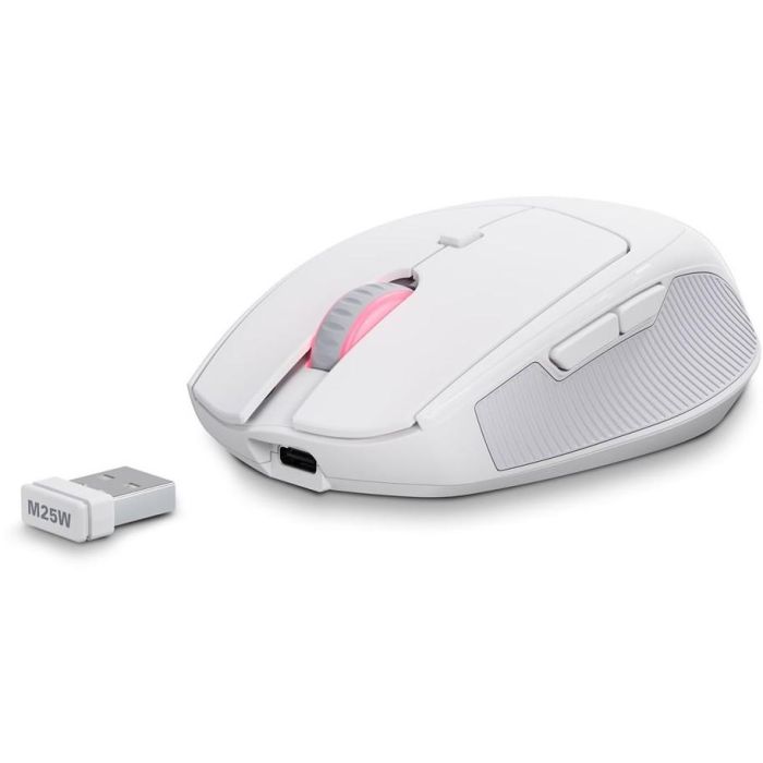 Sharkoon OfficePal M25W Ratón Gaming Óptico Inalámbrico RF + Conexión USB-C 4000 DPI, 6 Botones, Mano Derecha, Iluminación Multi-color, Blanco 4