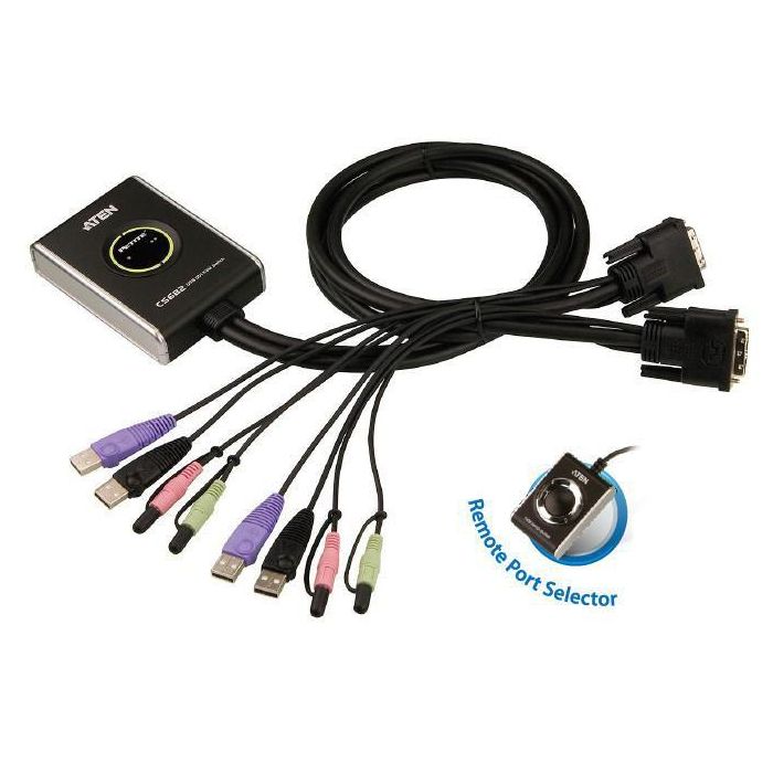 Aten 2-Port USB DVI KVM Switch con Audio y Compartición Periféricos USB 2.0 para Sistemas 2.1 Surround