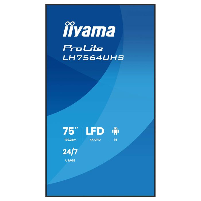 Iiyama ProLite LH7564UHS-B1AG Monitor Digital Signage 75" UHD 4K (3840x2160), Panel VA, Android 14, 500 cd/m², Wi-Fi, LAN, HDMI, USB-C, para Señalización Comercial 24/7 Iiyama ProLite LH7564UHS-B1AG Monitor Digital Signage 75" UHD 4K (3840x2160), Panel VA, Android 14, 500 cd/m², Wi-Fi, LAN, HDMI, USB-C, para Señalización Comercial 24/7