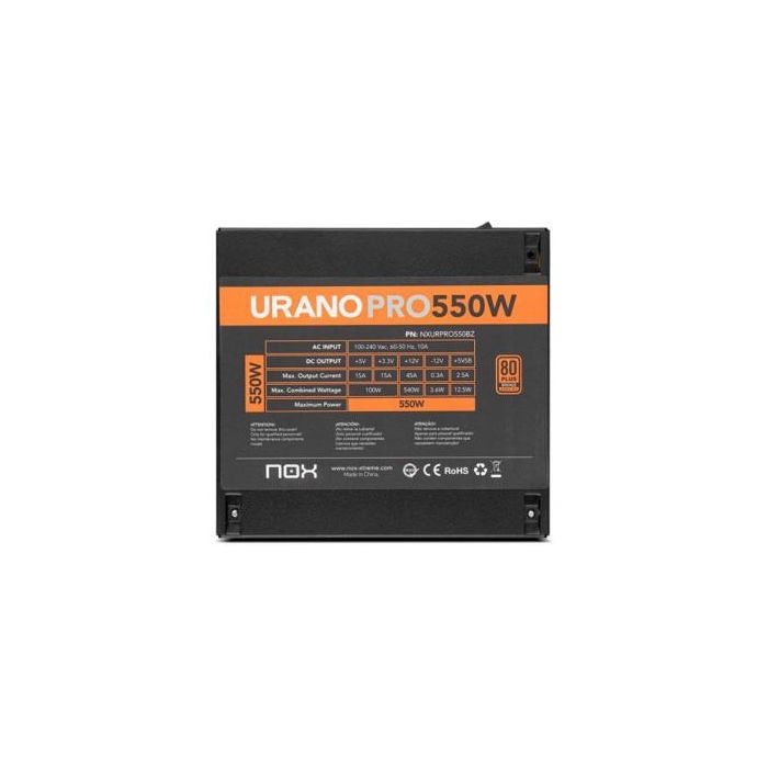 Nox NXURPRO550BZ Fuente de Alimentación Urano PRO 550W 80 Plus Bronze con Ventilador 120mm PWM y Cables Planos 1