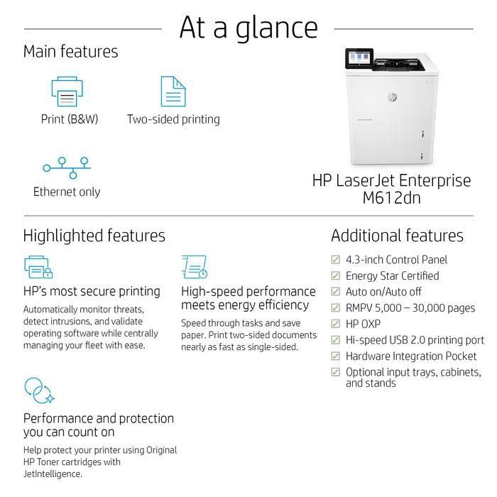 HP M612dn Impresora Láser Enterprise con JetIntelligence, Duplex, Red, Alto Rendimiento, Eficiencia Energética y Máxima Seguridad 4