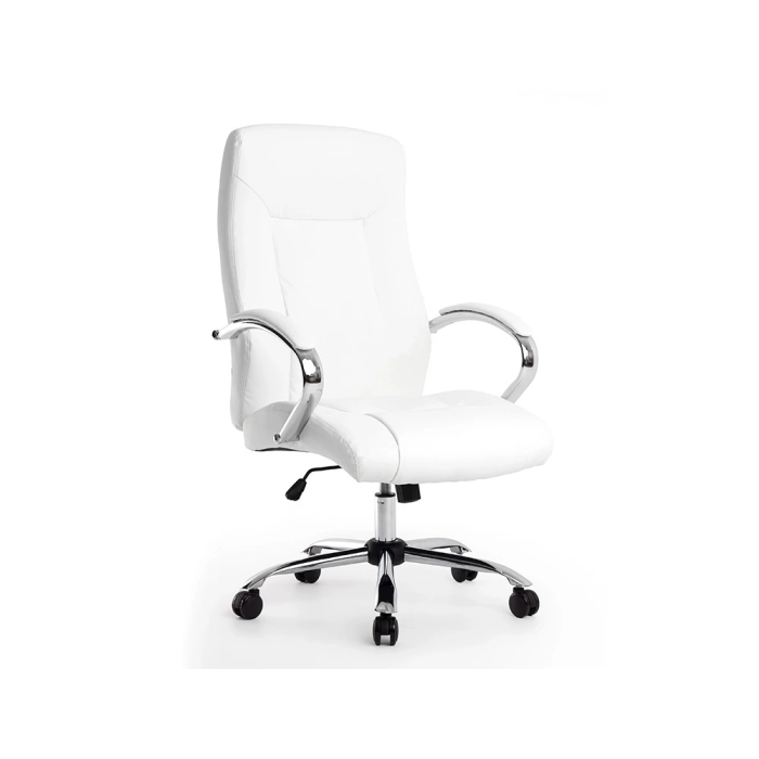 Q-connect Silla de Dirección Vero, Similpiel Blanco, Base Metálica Cromada, Ruedas Premium, Altura 116-124 cm, Profundidad 70 cm, Anchura 63 cm 4