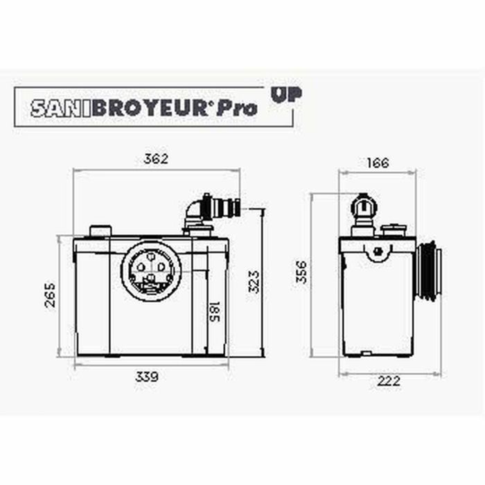SFA SANIBROYEUR PRO UP Trituradora de inodoro silenciosa 46dB, adaptable WC y lavabo, descarga 22-32mm, 5m vertical 100m horizontal 2