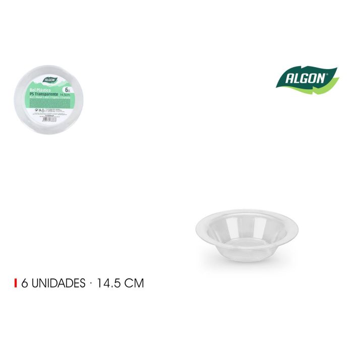 Algon Set 6 Bol Plástico Transparente 14.5 cm (24 Unidades) Algon Set 6 Bol Plástico Transparente 14.5 cm (24 Unidades)