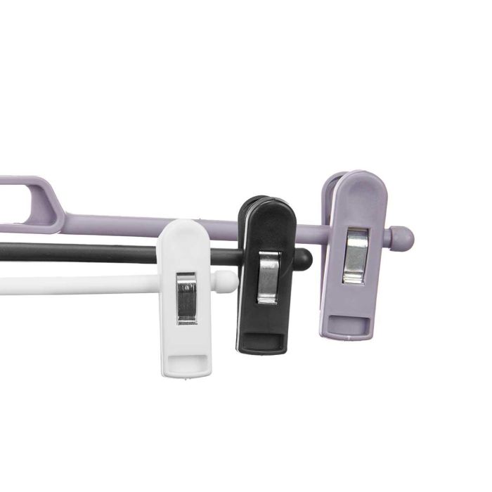 Set 4 Perchas Pinzas Kipit - 3 Colores (Blanco, Morado, Negro) - 25x36x4.5 cm (24 Unidades) 2 Set 4 Perchas Pinzas Kipit - 3 Colores (Blanco, Morado, Negro) - 25x36x4.5 cm (24 Unidades) 2