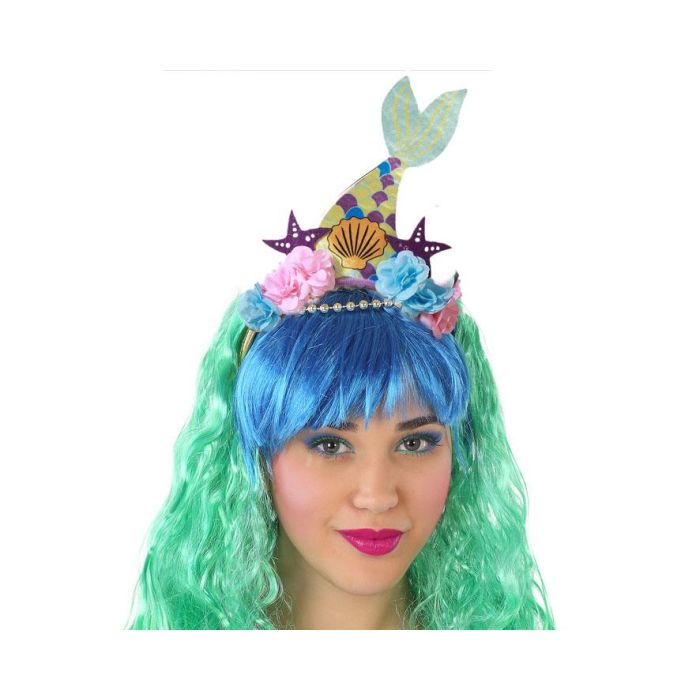 Diadema Cola de Sirena Fantasía con Flores Brillantes para Disfraces y Fiestas Temáticas