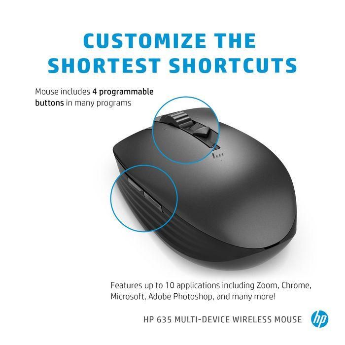 HP 635 Multi-Device Wireless Mouse con Conectividad Bluetooth, Botones Programables y Diseño Cómodo para Múltiples Dispositivos 7 HP 635 Multi-Device Wireless Mouse con Conectividad Bluetooth, Botones Programables y Diseño Cómodo para Múltiples Dispositivos 7