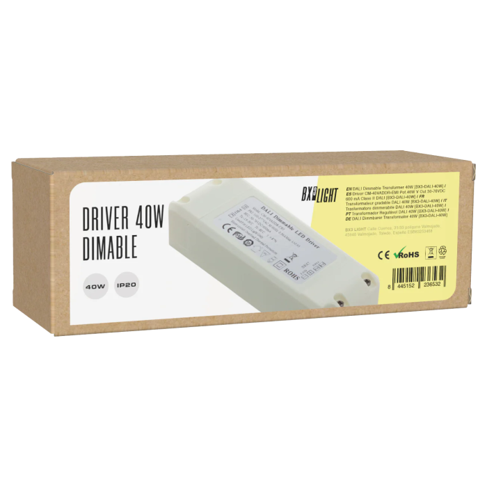 BX3 LIGHT Driver LED CM-40VADDR-EMI 40W 600mA 50-76VDC con protocolo DALI, Clase II, filtrado EMI, para iluminación profesional