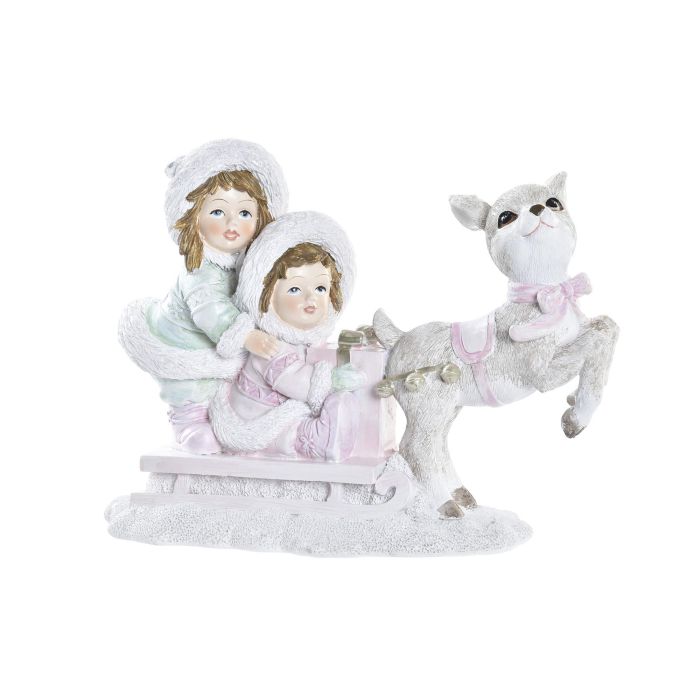 DKD Home Decor Figura Decorativa Navidad Fantasía Trineo, Resina Rosa y Blanco, Ancho 16.5cm x Largo 7.5cm x Alto 12cm