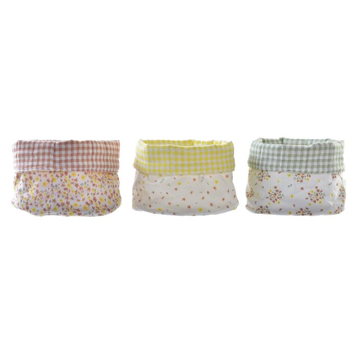 DKD Home Decor Cesta Decorativa Shabby Algodón Colección Vichy Sweet Colores Surtidos 16x11x16 cm Pack de 6 Unidades