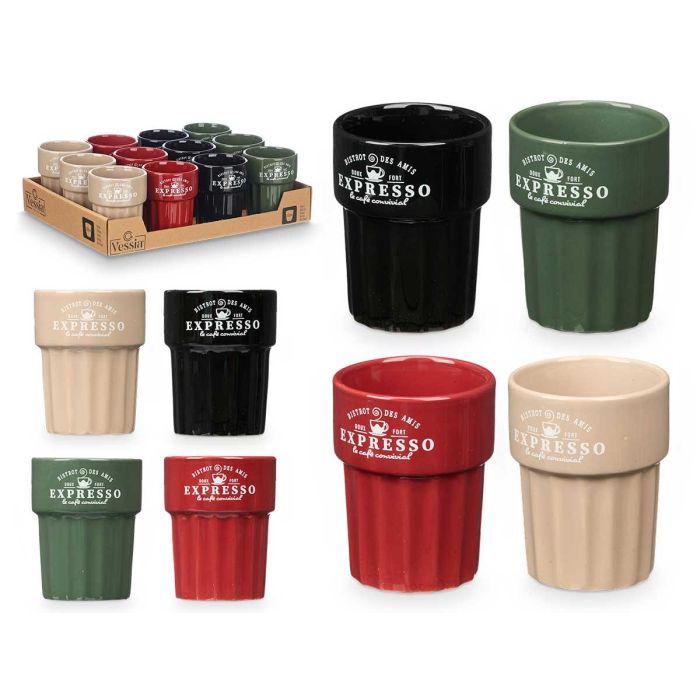 Vessia Vaso Expresso 300 ml de Loza, Surtido Colores Neutros, Apto Lavavajillas/Microondas, 8x10x8 cm (Set de 24)