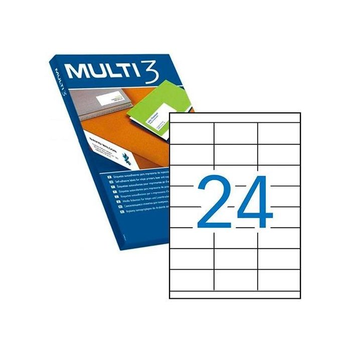 Multi-3 Etiquetas Adhesivas 70x35 mm para Inkjet-Láser, C-Rectos 24 X 500H, Blanco