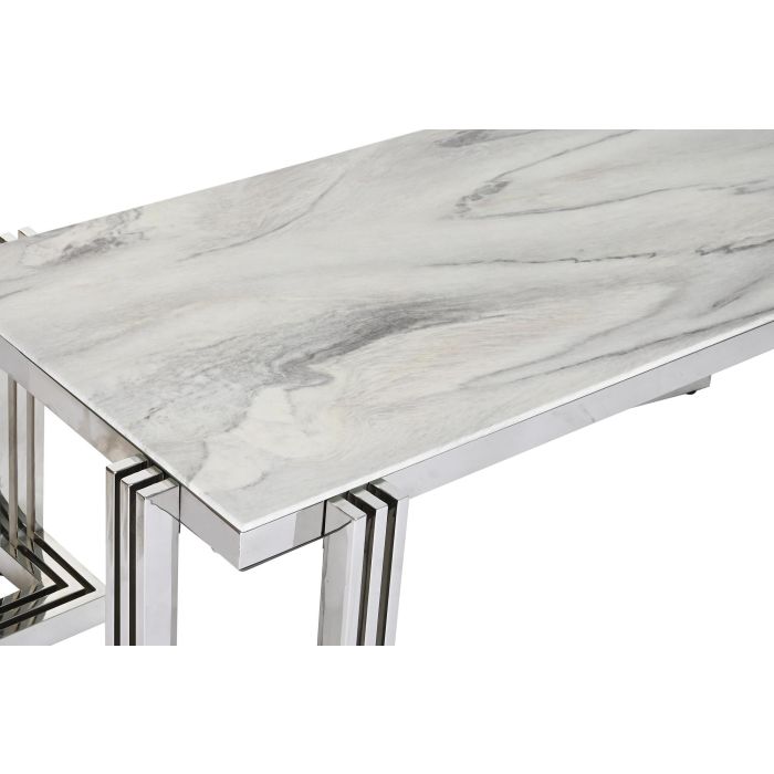DKD Home Decor Mesa Centro Moderna Blanca Plateada de Acero y Cristal 120x60x45 cm 1