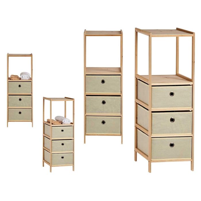 Estantería Kipit 2 baldas y 3 cajones, madera y tela beige, 26x89x32 cm (4 Unidades) Estantería Kipit 2 baldas y 3 cajones, madera y tela beige, 26x89x32 cm (4 Unidades)