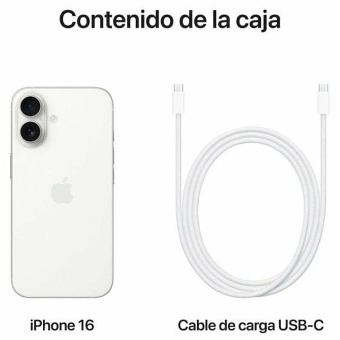 Apple iPhone 16 128 GB Blanco 6.1" (15,5 cm) 2556x1179 Pixeles 5G Dual SIM iOS 18 Procesador A18 Cámara Doble 48 MP USB Tipo C 1 Apple iPhone 16 128 GB Blanco 6.1" (15,5 cm) 2556x1179 Pixeles 5G Dual SIM iOS 18 Procesador A18 Cámara Doble 48 MP USB Tipo C 1