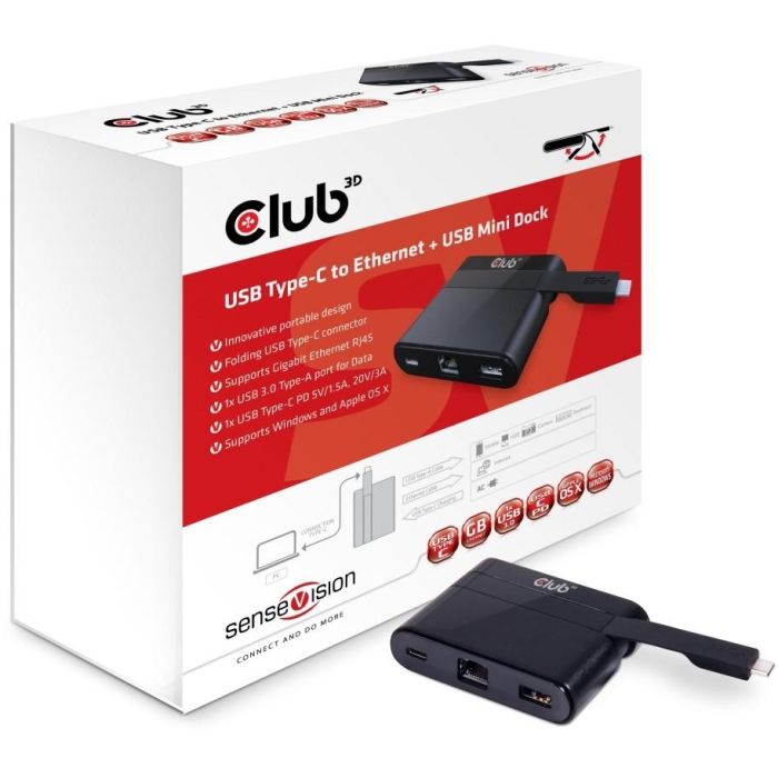Club 3D Adaptador SenseVision USB 3.0 C a Ethernet Gigabit LAN con USB 3.0 y USB Tipo C