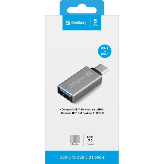 Sandberg Dongle USB-C a USB 3.0 para Conectar Dispositivos USB-A como Disco Duro, Impresora o Ratón a tu Ordenador USB-C 1