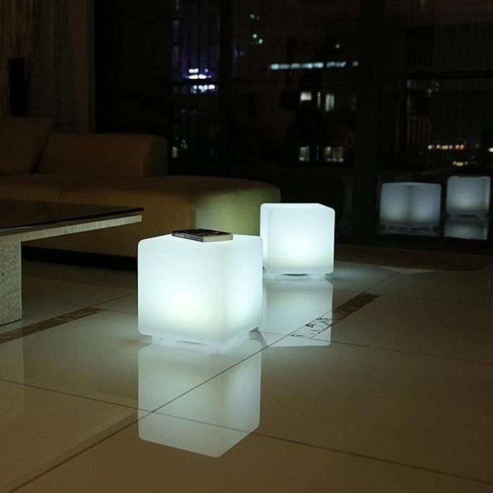 Cubo solar luminoso - LUMISKY - CASY - H30 cm - Taburete de mesa de centro - LED blanco y multicolor 2 Cubo solar luminoso - LUMISKY - CASY - H30 cm - Taburete de mesa de centro - LED blanco y multicolor 2