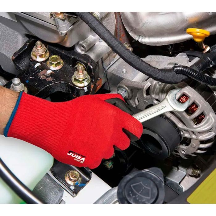 Guante nailon / licra con palma nitrilo microfoam, econit foam, rojo y negro, t-7 s 2