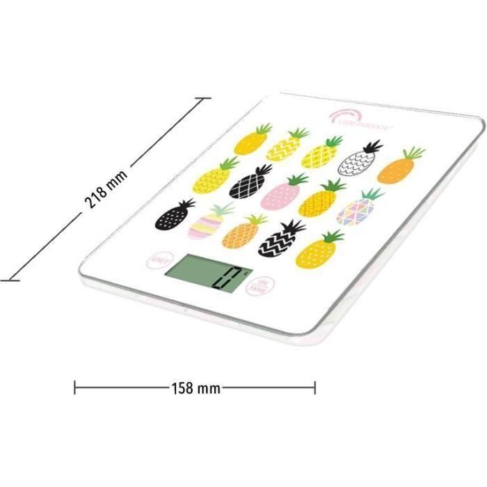 LITTLE BALANCE 8341 Báscula de cocina electrónica delgada - 5 kg / 1 g - Tapa de vidrio templado - Extraplano - BD Ananas 2