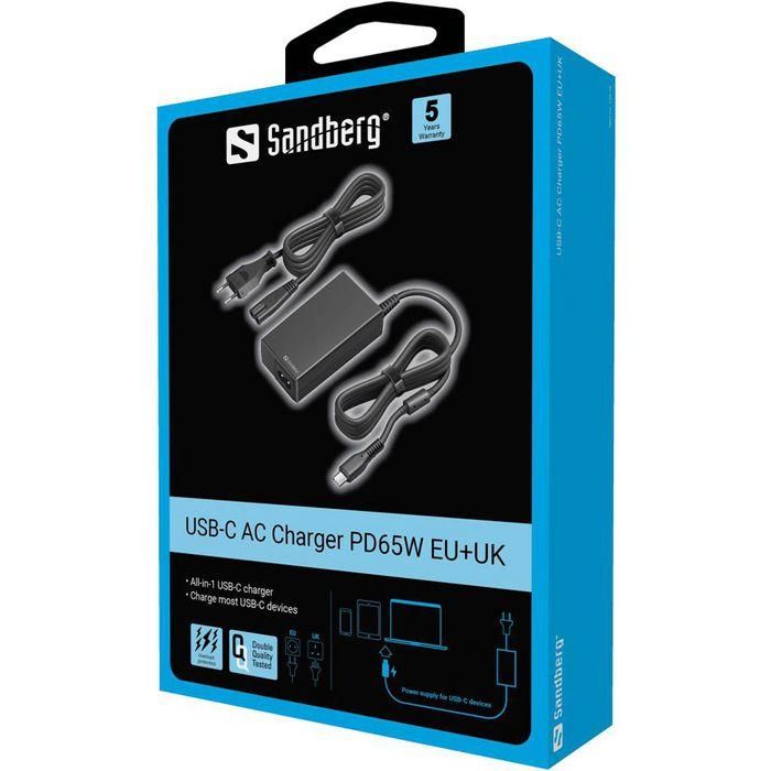 Sandberg PD65W Cargador USB-C 65W Carga Rápida para Smartphones, Tablets y Portátiles con Cable USB-C, Enchufes EU y UK 1 Sandberg PD65W Cargador USB-C 65W Carga Rápida para Smartphones, Tablets y Portátiles con Cable USB-C, Enchufes EU y UK 1