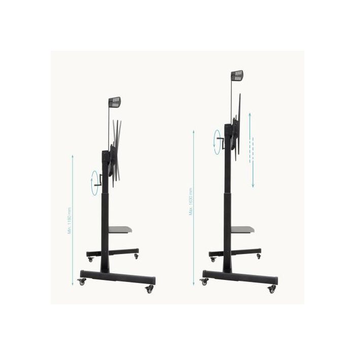 TooQ Soporte de Suelo para TV FS20406HM-B, Inclinable con Ruedas, 60-100" hasta 120kg, Negro