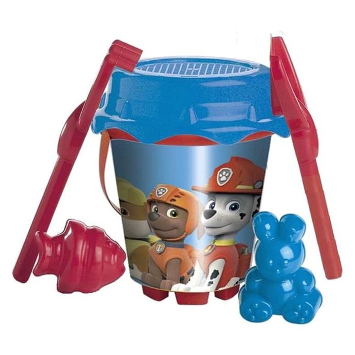 Cubo playa castillo paw patrol con cedazo, pala, rastrillo y moldes 18 cm - modelos surtidos 2