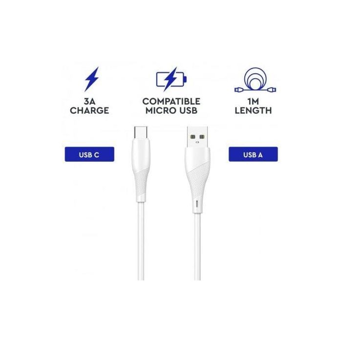 Cable USB 2.0 Tipo-C Myway MWUSC0019/ USB Macho - USB Tipo-C Macho/ 1m/ Blanco 1