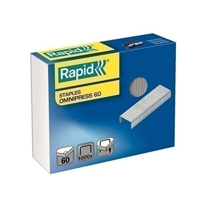 Rapid Omnipress 60 Grapas galvanizadas sin esfuerzo, alambre resistente, caja de 1000 unidades para grapadora Omnipress
