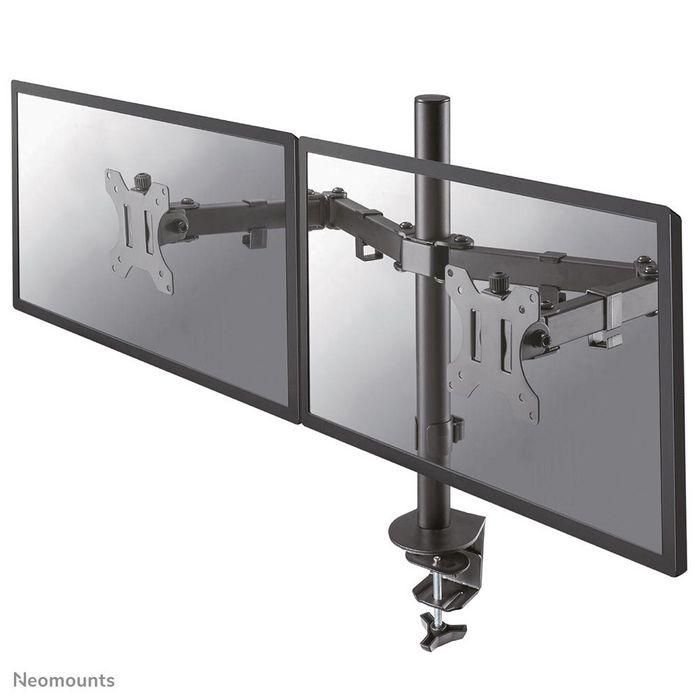 Neomounts Full Motion Dual Desk Mount (Clamp & Grommet) For Two 10-32" Monitor Screens, Height Adjustable - Black Neomounts Full Motion Dual Desk Mount (Clamp & Grommet) For Two 10-32" Monitor Screens, Height Adjustable - Black