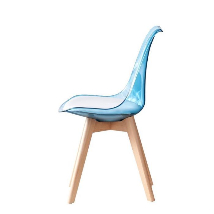 DKD Home Decor Silla de Comedor Urban de Abedul y PVC Azul Blanco, 54x47x81 cm, Altura Asiento 43 cm, Desmontable (4 Unidades) 2