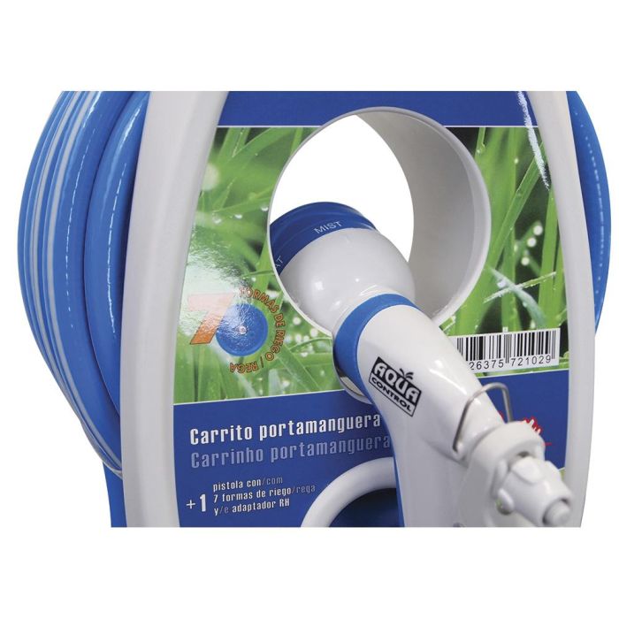Aqua Control Carrito Portamanguera Especial Terrazas 10m PVC con Pistola 7 Formas Riego, 2 Conectores y Adaptador 8