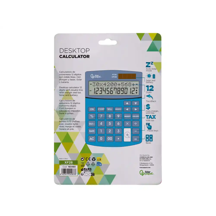 Liderpapel XF28 Calculadora Sobremesa 12 Dígitos Doble Línea, Coste, Venta, Margen, Tasas, Solar y Pilas, Azul 155x115x25 mm 4
