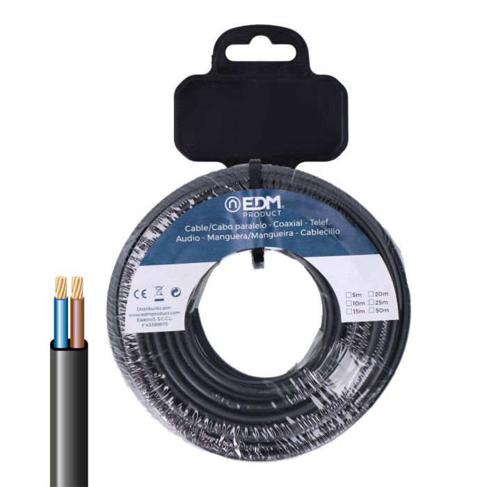 Edm Carrete Manguera Plana H03VV-F 2x0,75 mm² Negra 5 m 0 Edm Carrete Manguera Plana H03VV-F 2x0,75 mm² Negra 5 m 0