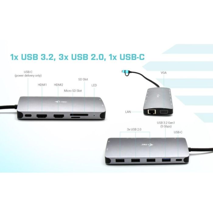 Hub USB i-Tec CANANOTDOCKPD Plateado 2 Hub USB i-Tec CANANOTDOCKPD Plateado 2