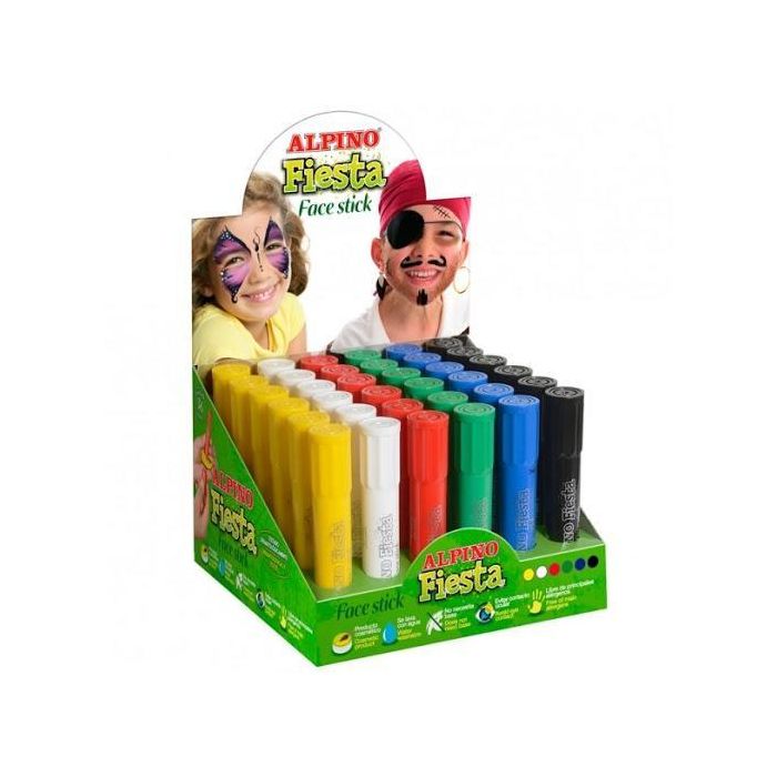 Alpino Maquillaje En Barra Fiesta Face Stick Caja Expositora De 30 C-Surtidos Con 6 Colores Surtidos: Amarillo, Blanco, Rojo, Verde, Azul Y Negro