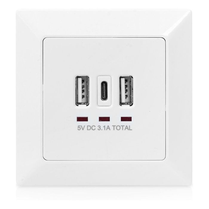 Digitus Caja de Carga para Empotrar con 2 USB A y 1 USB Type-C, Blanco