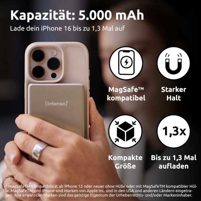 Intenso MW5000 7344021 Powerbank MagSafe 5000 mAh Inalámbrico Magnético Carga Rápida USB-C 20W Champán para iPhone 5 Intenso MW5000 7344021 Powerbank MagSafe 5000 mAh Inalámbrico Magnético Carga Rápida USB-C 20W Champán para iPhone 5