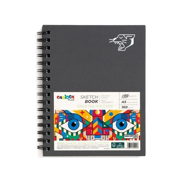 Carioca Sketchbook Bloc De Dibujo A5 40 Hojas Precortadas 160 gr, Papel Grueso Grano Fino Acid Free