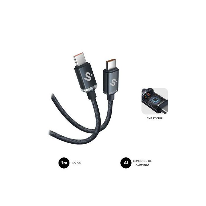 Subblim Cable USB-C a USB-C Optimus 60W, Carga Rápida PD, Nylon Trenzado, 480Mbps, 1m, Negro