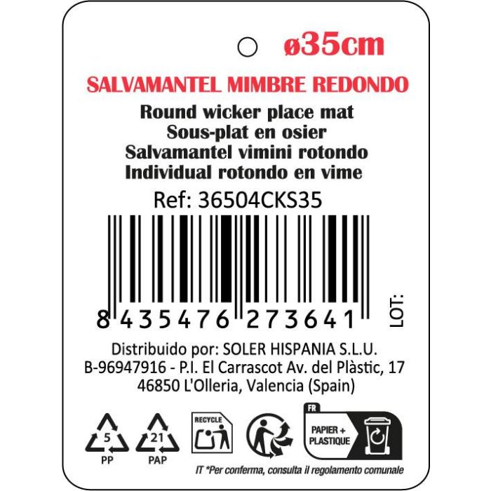 Salvamantel de mimbre redondo Ø35 cm - Privilege (16 Unidades) 3 Salvamantel de mimbre redondo Ø35 cm - Privilege (16 Unidades) 3